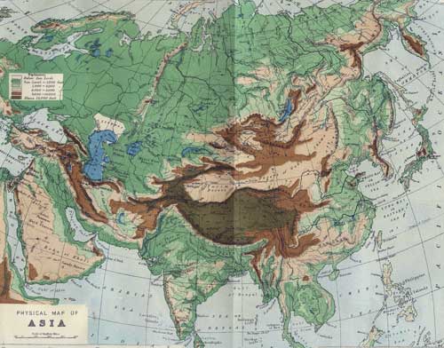 Physical Map of Asia from 1899