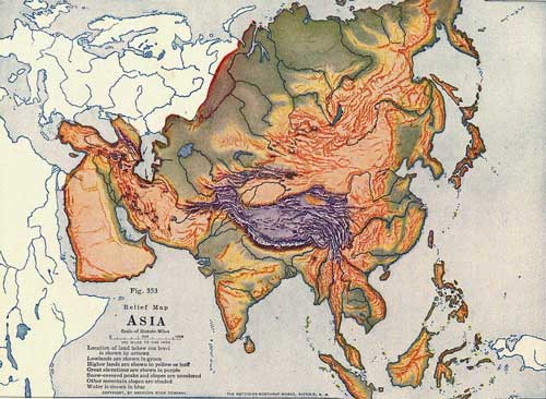 Physical Map of Asia from 1920