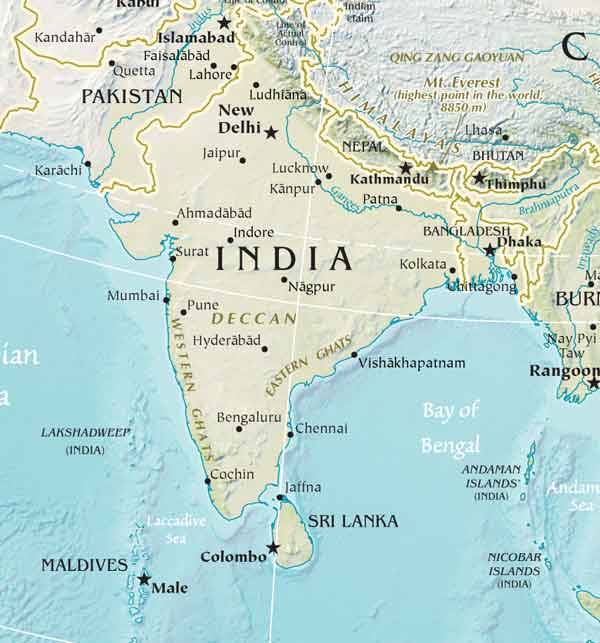 Physical Map Of South Asia