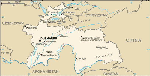 Map of Tajikistan