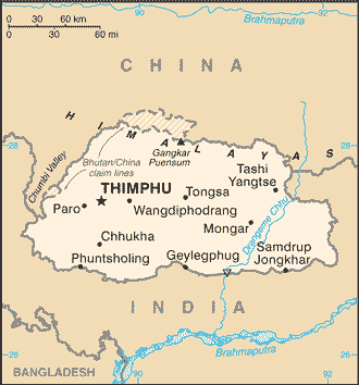 Physical Map of Bhutan