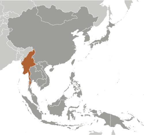 Physical Map of Myanmar / Burma