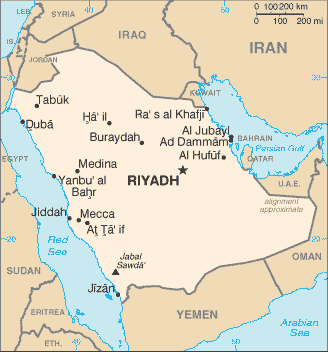 Physical Map of Saudi Arabia